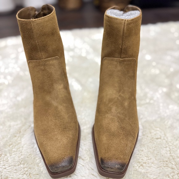 Vince Camuto Tan Suede Block Heel Ankle Boots - Picture 4 of 6